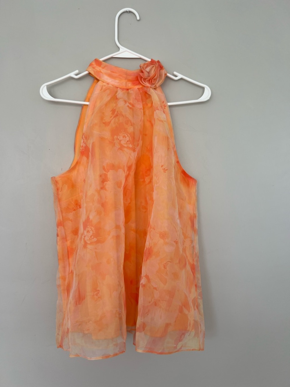 CeCe Women’s Sleeveless Chiffon Halter Top with Flower Detail - Orange
